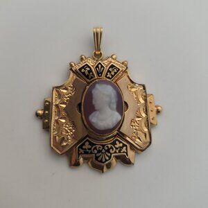 Antique Gold Filled, Cameo & Enamel Etruscan Revival Pendant